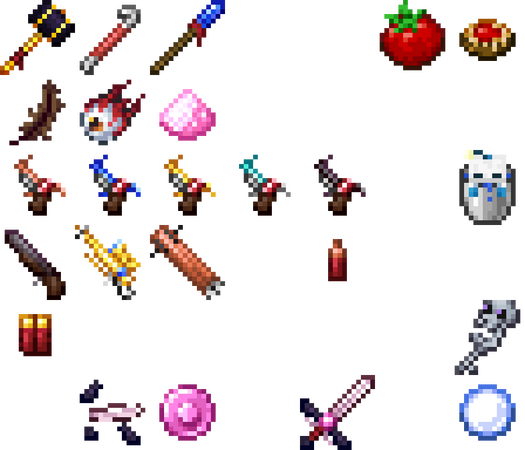 various minecraft item textures ive done. includes a wide range of guns and other weapons, as well as a tomato and spaghetti. and also SKELETON KEYY!!!!